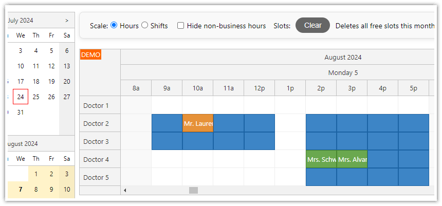 HTML5 Doctor Appointment Scheduling PHP JavaScript - Shift Manager User Interface