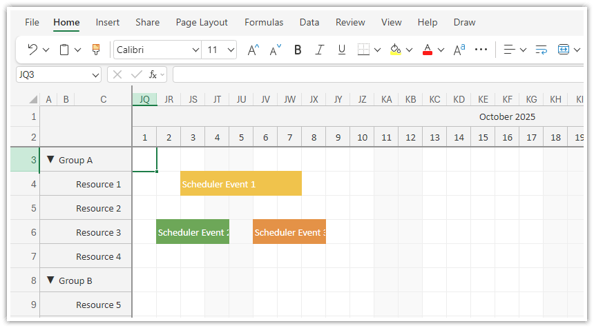 Angular Scheduler - Export to Excel Spreadsheet with Frozen Headers