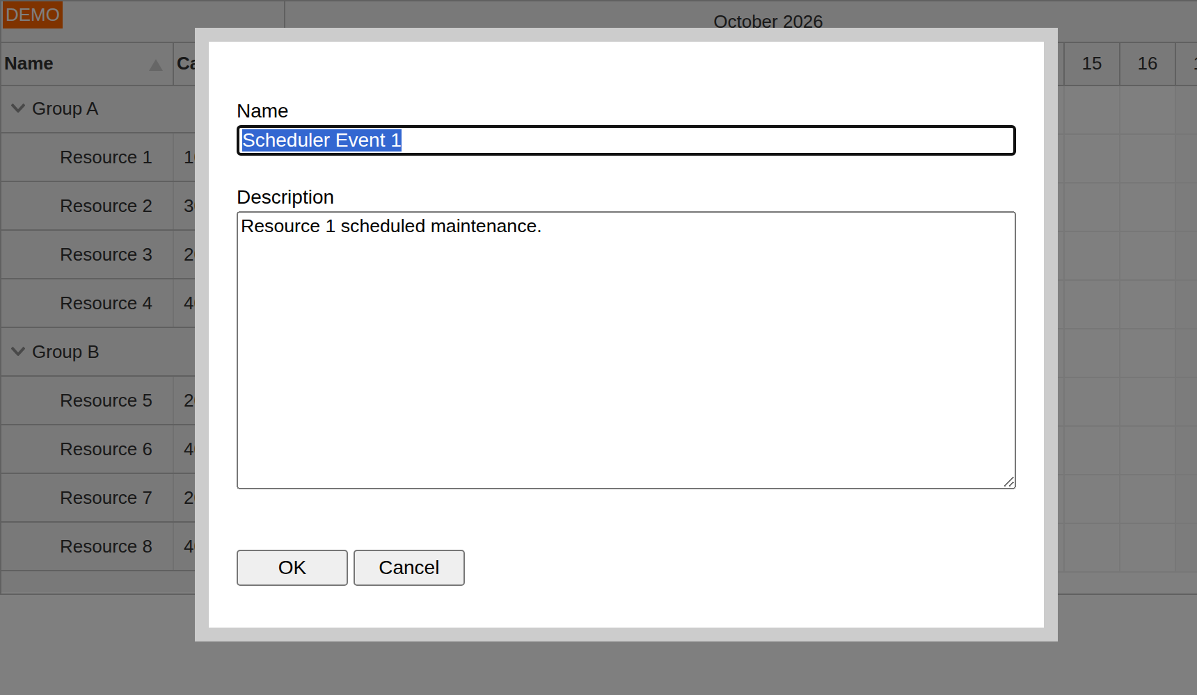 angular 14 scheduler quick start modal dialog