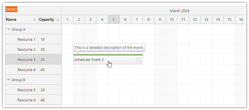 Angular Scheduler Quick Start Project - Event Details Callout