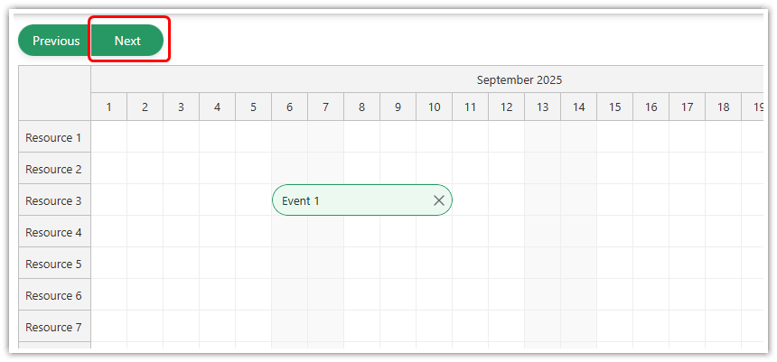 Change Vue Scheduler Date Range using Next Button