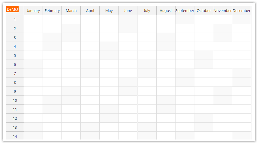JavaScript Yearly Calendar Displaying Day Numbers in Row Headers