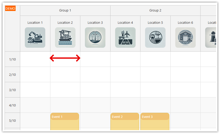 Responsive Layout in Vertical Vue Scheduler - Automatic Column Width with Defined Minimum
