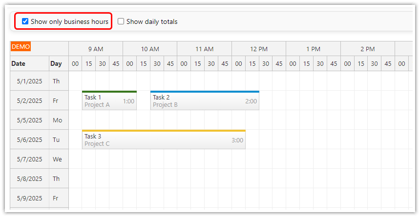 React Timesheet Component - Hide Non-Business Hours React Timesheet Component - Hide Non-Business Hours