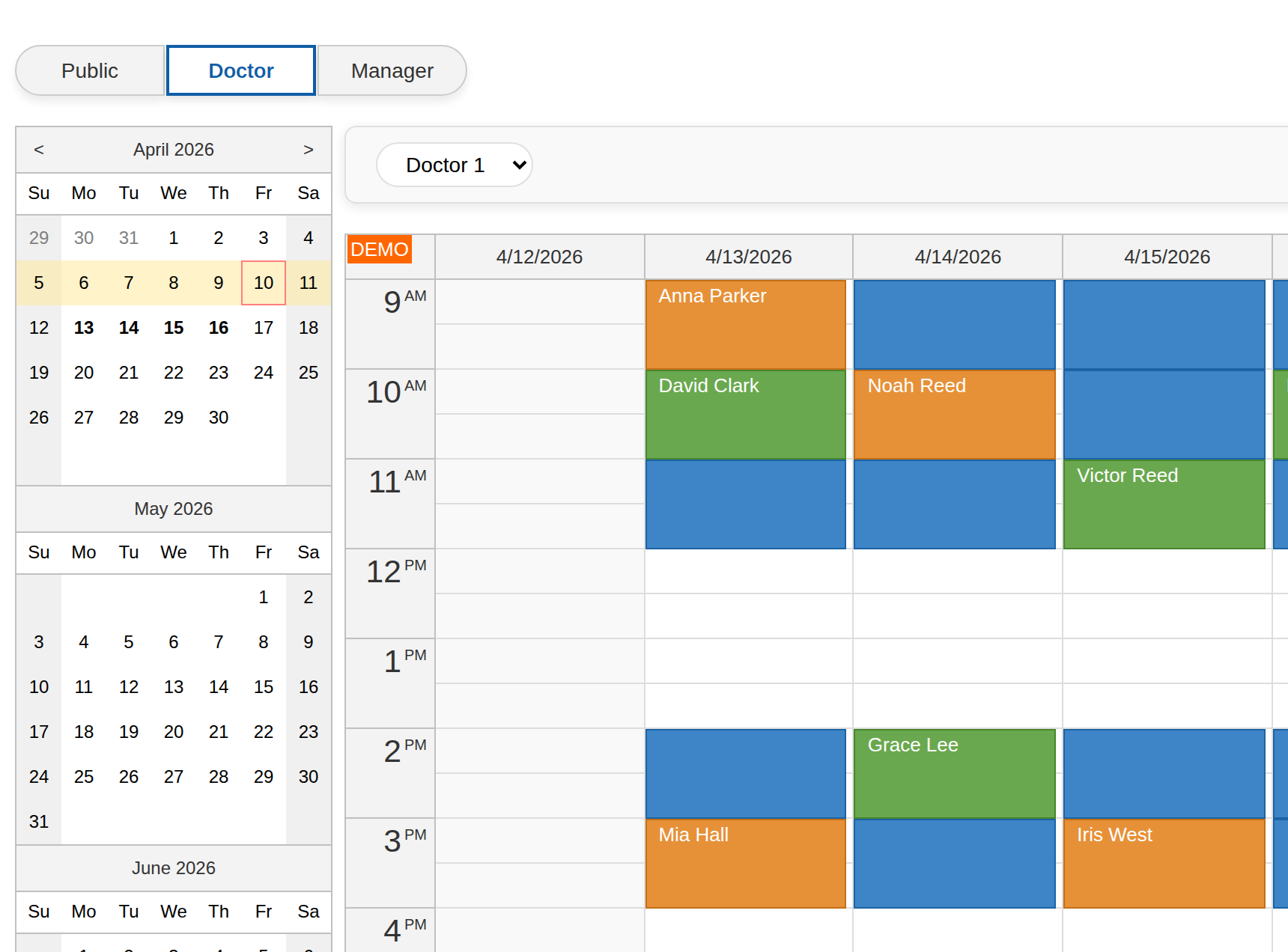 HTML5 Doctor Appointment Scheduling PHP JavaScript - Appointment Administration UI for Doctors