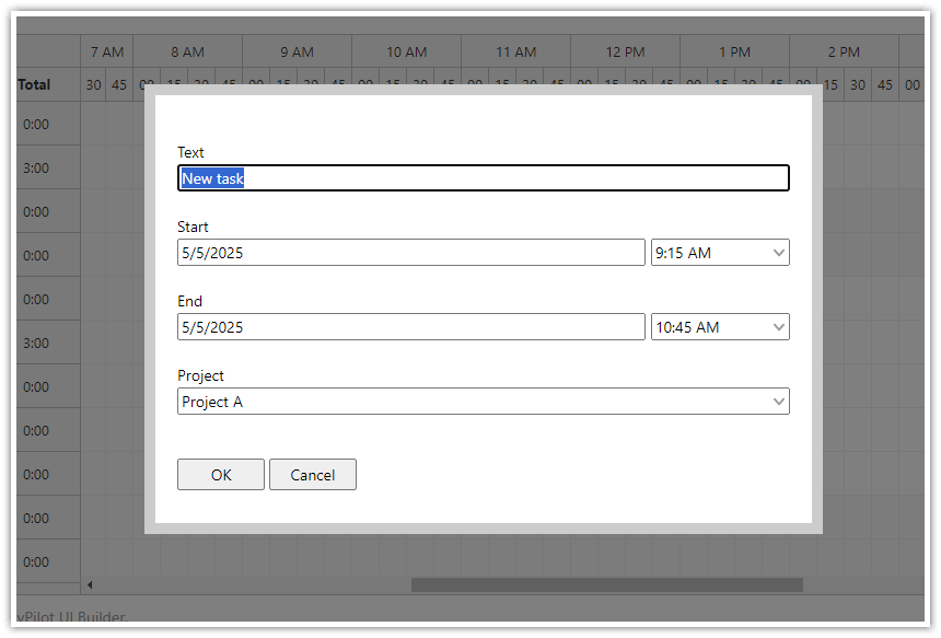 React Timesheet Component - New Task Modal Dialog React Timesheet Component - New Task Modal Dialog