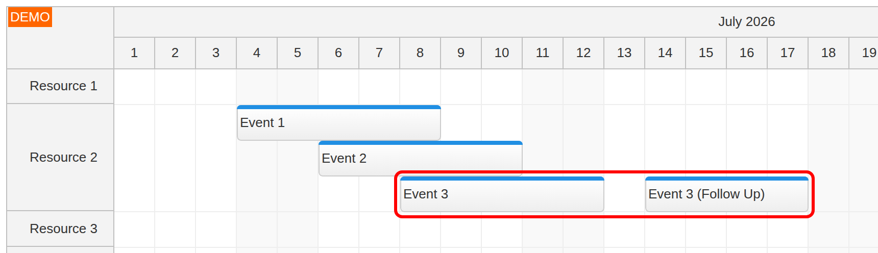 javascript scheduler event placement containers