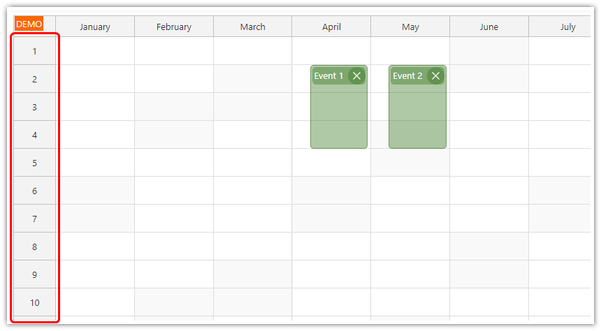 React Yearly Calendar - Show Day Numbers in the First Column