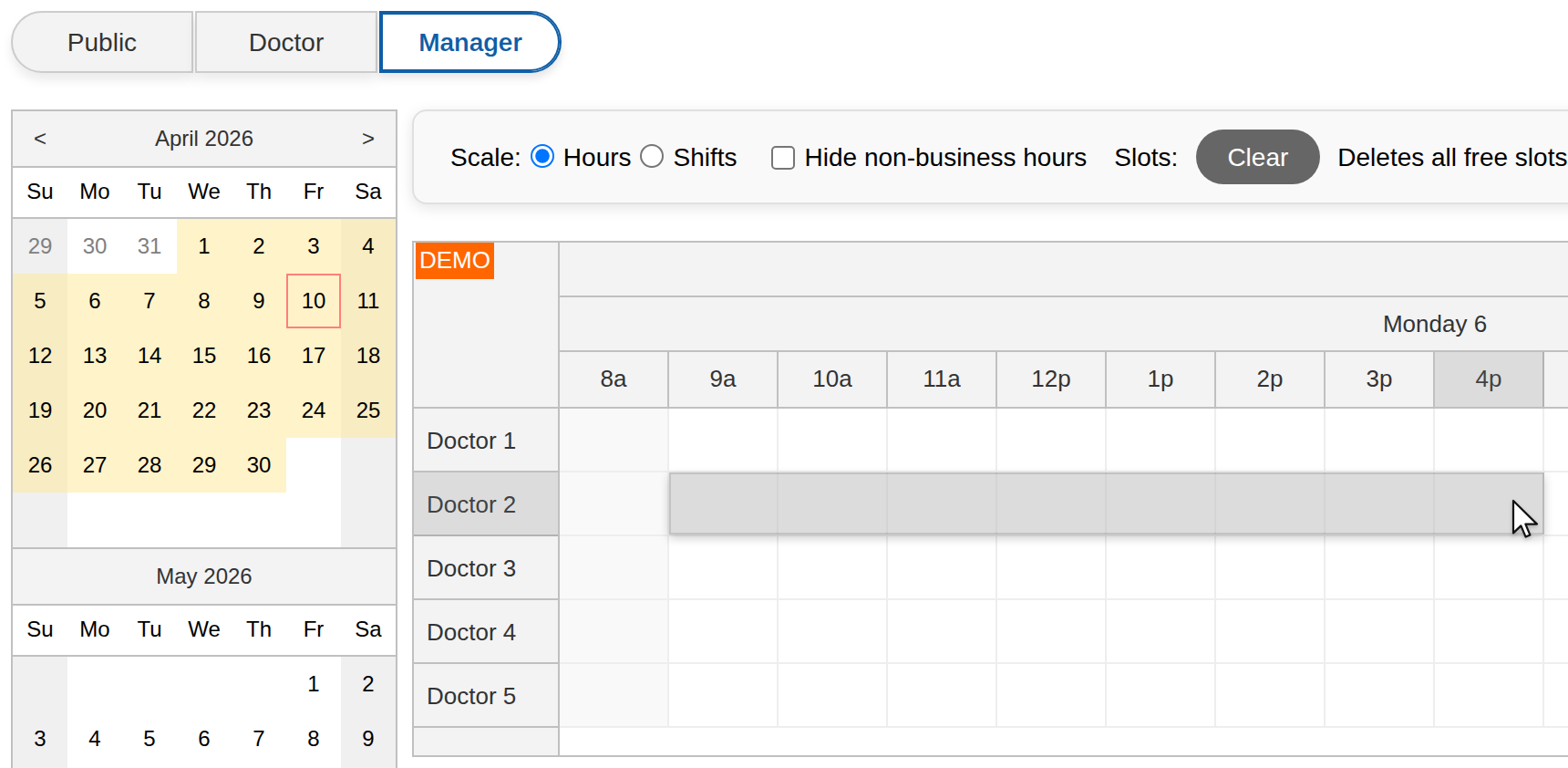 HTML5 Doctor Appointment Scheduling PHP JavaScript - Define Slots