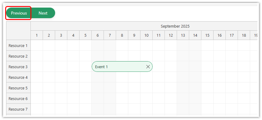 Change Vue Scheduler Date Range using Previous Button