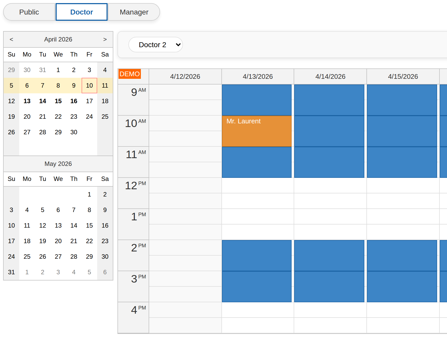 HTML5 Doctor Appointment Scheduling PHP JavaScript - Doctor Reservation UI