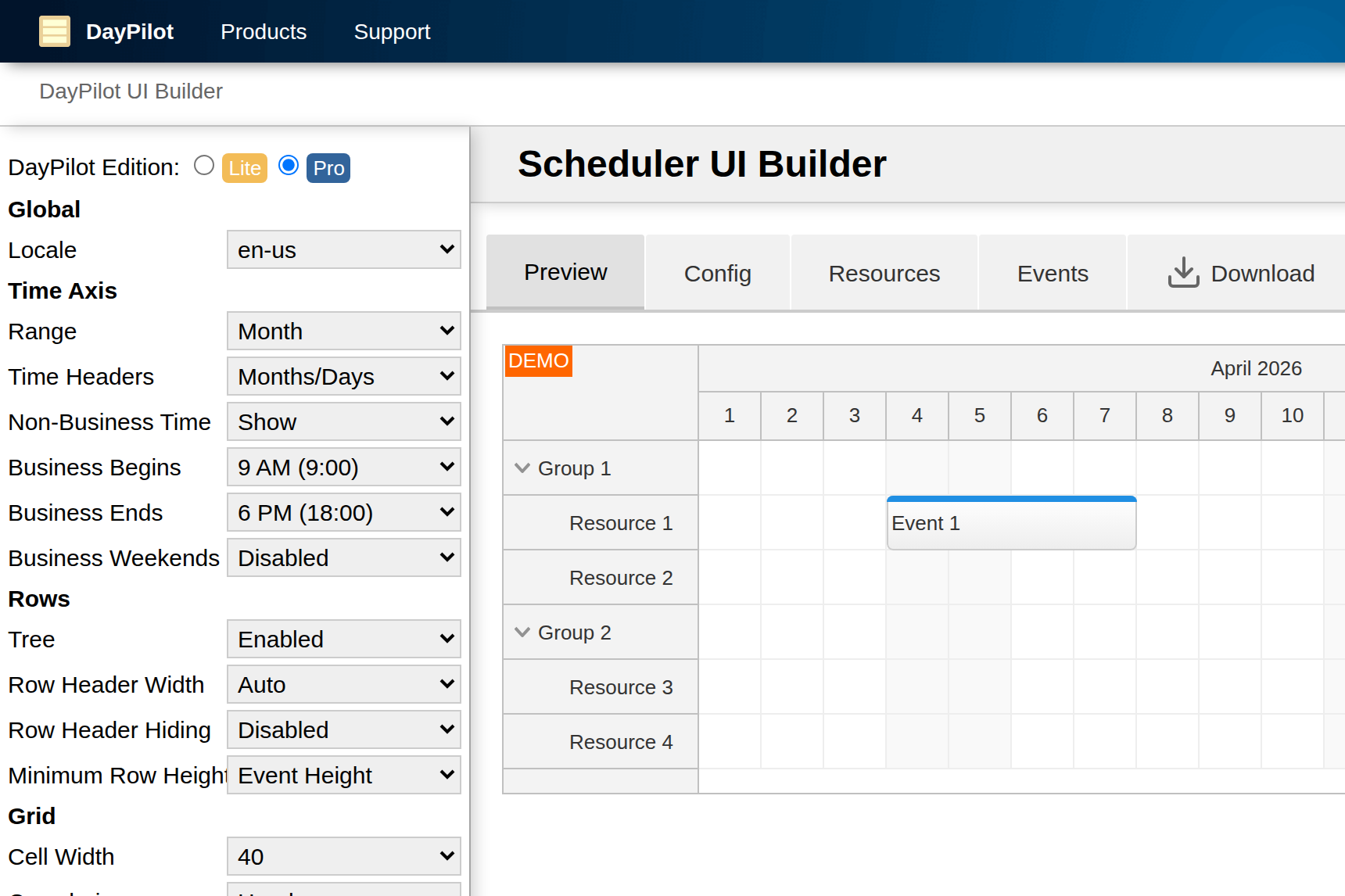 open source react scheduler configurator
