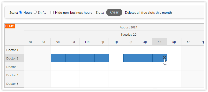 HTML5 Doctor Appointment Scheduling PHP JavaScript - Delete Slots