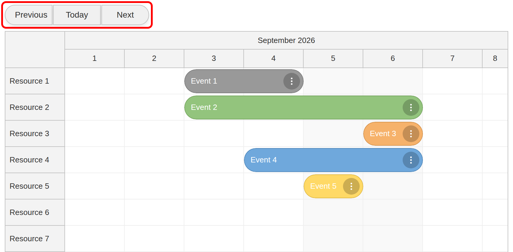JavaScript Scheduler with Horizontal Timeline - Month Navigation
