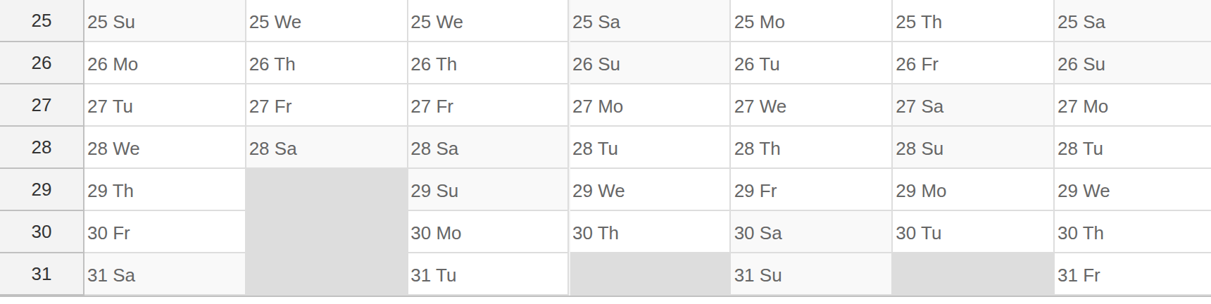 javascript yearly calendar shading