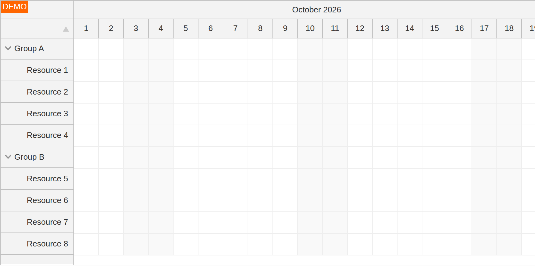 angular 14 scheduler quick start resources as rows