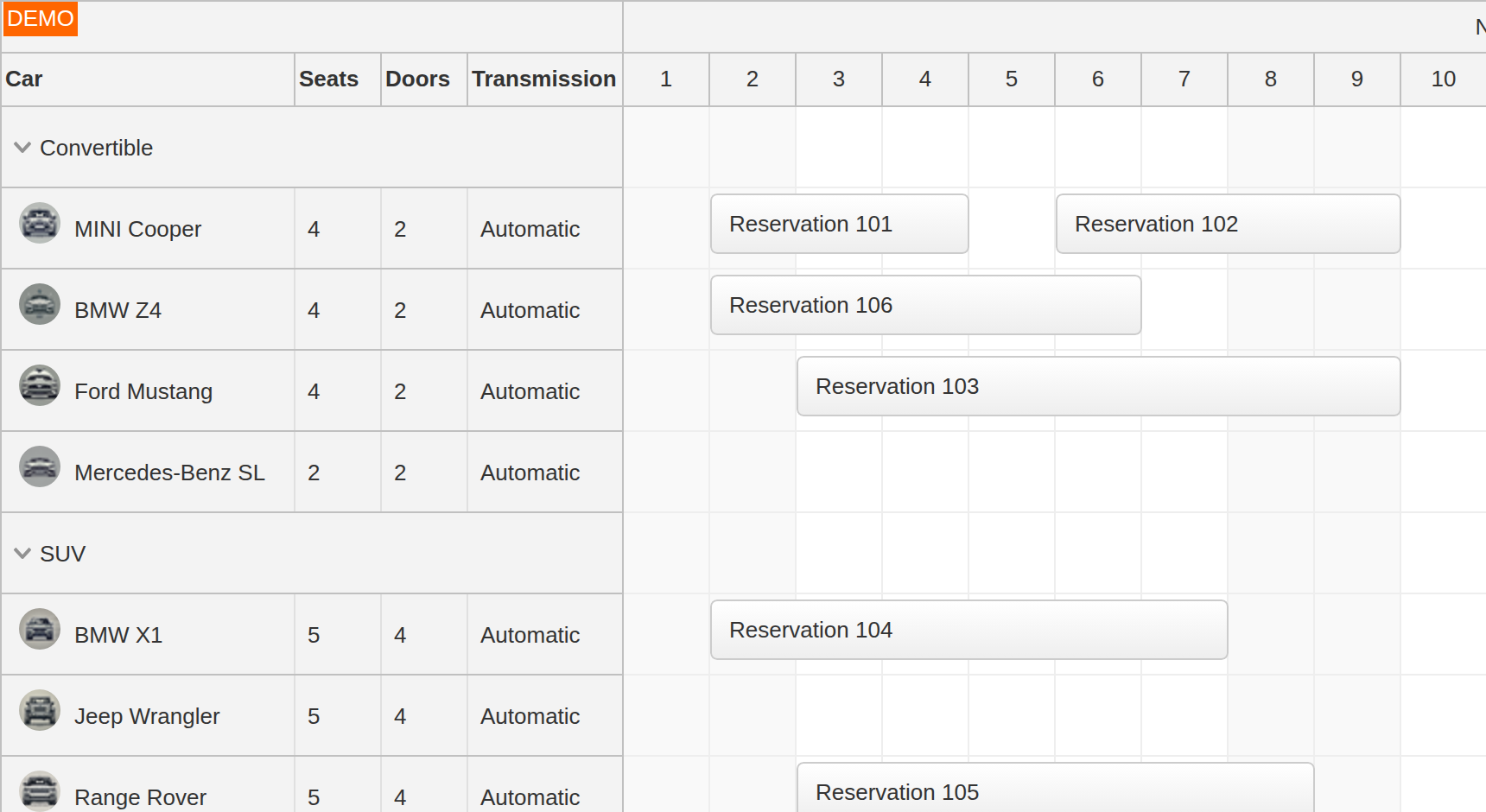 React Scheduler Component - Row Header Columns