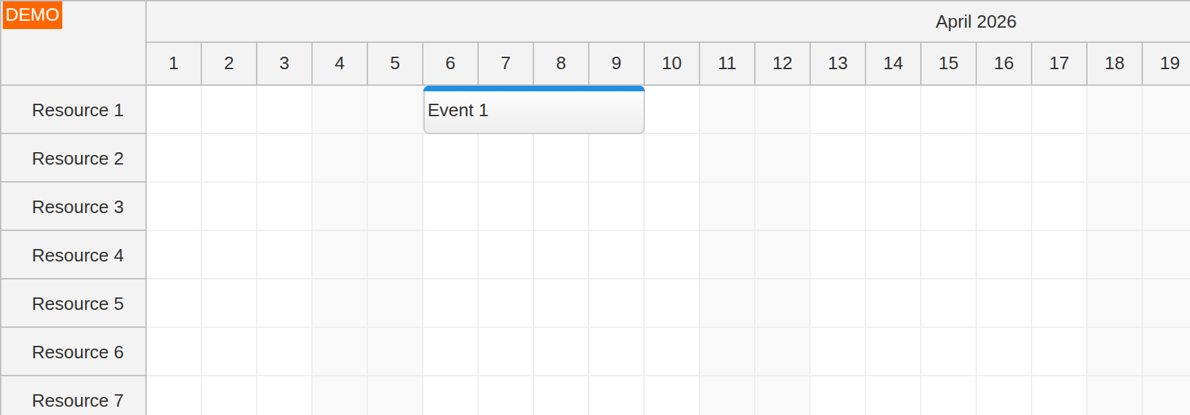 javascript scheduler text above sample event