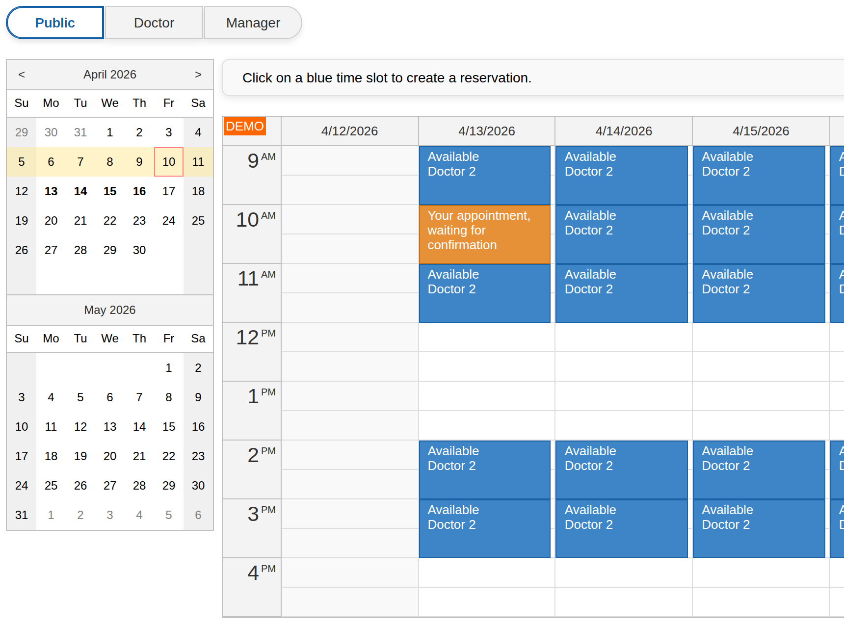 HTML5 Doctor Appointment Scheduling PHP JavaScript - Patient Reservation UI