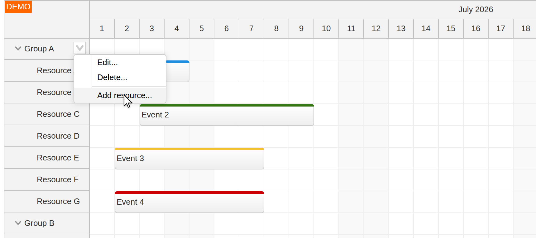 react scheduler how to add child resources