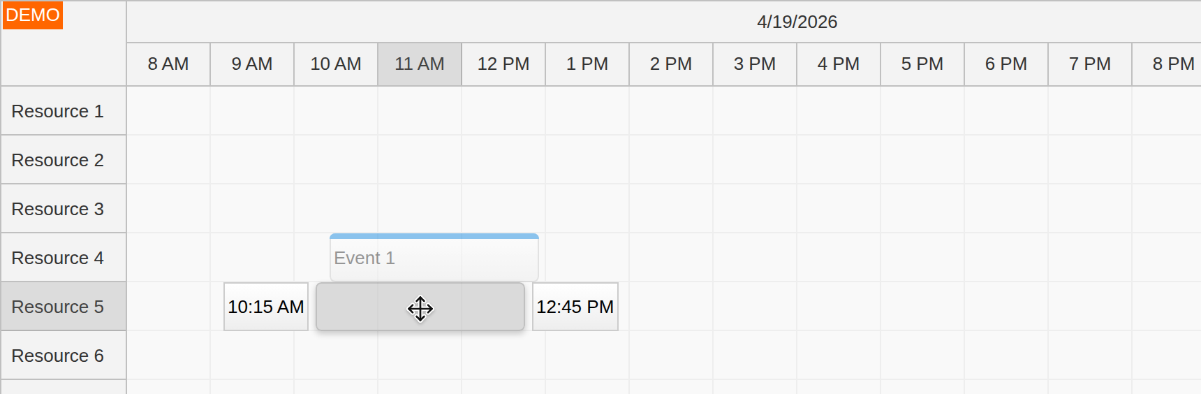 javascript scheduler customized snap to grid moving