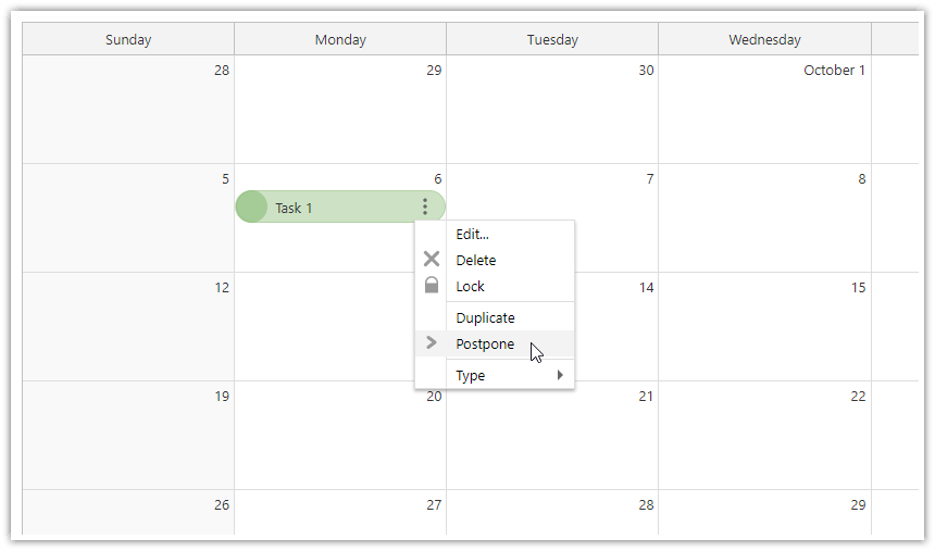 Open-Source Vue Monthly Calendar - How to Postpone a Task Open-Source Vue Monthly Calendar - How to Postpone a Task