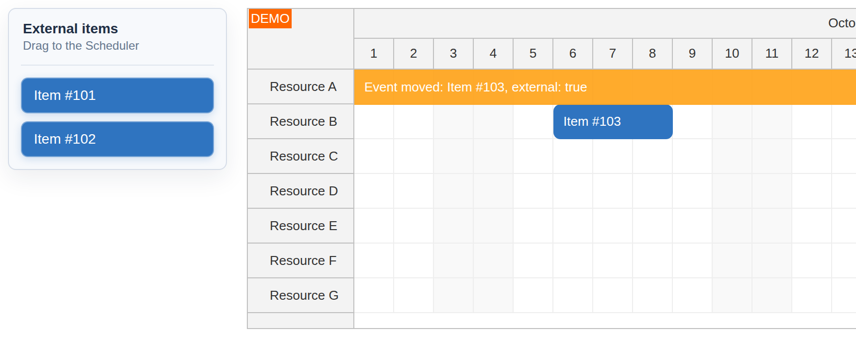 react scheduler external drag and drop target position