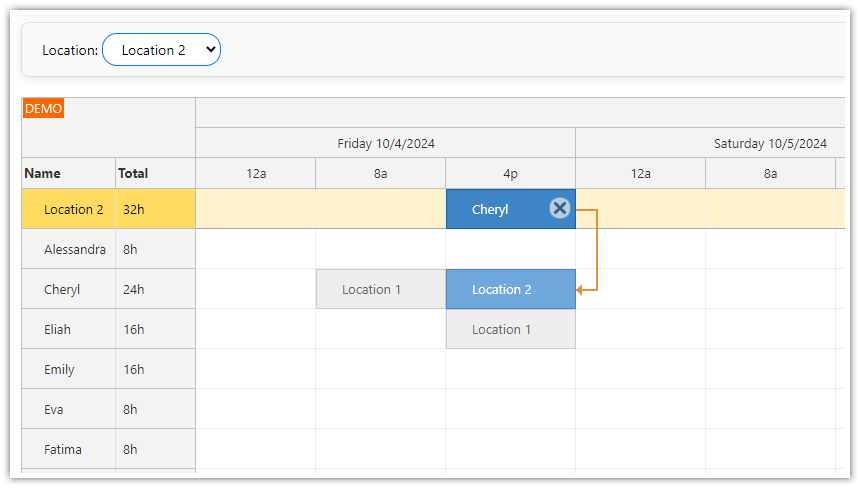 React Shift Schedule for Multiple Locations - PHP, MySQL