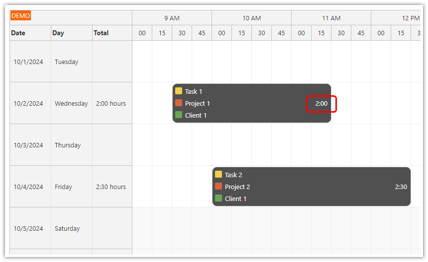 How to Display Duration of Timesheet Events