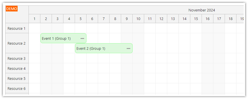 Expanded Event Group Members with Collapse Icon in the JavaScript Scheduler