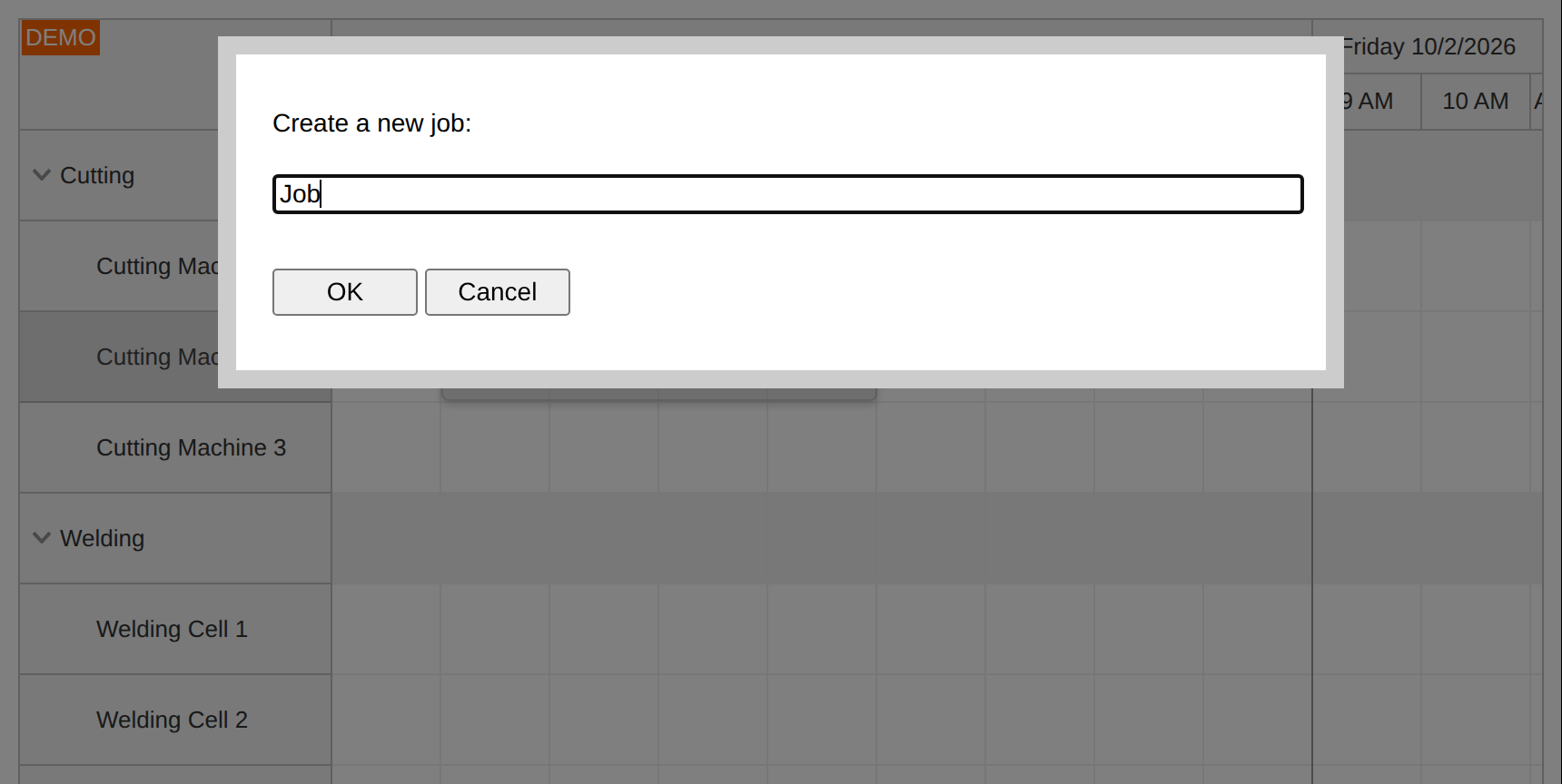 create job dialog
