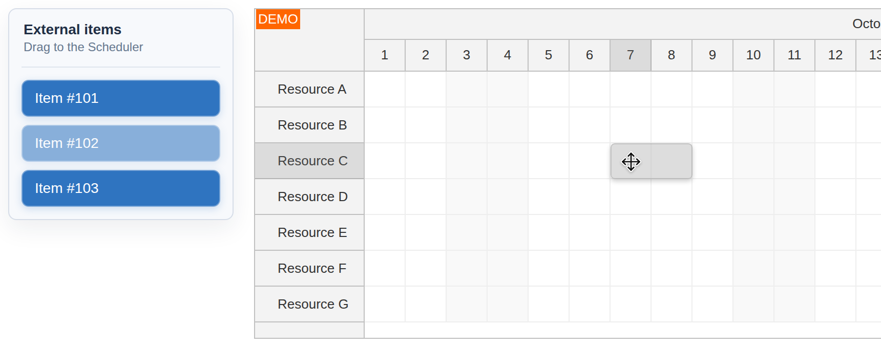 react scheduler external drag and drop over