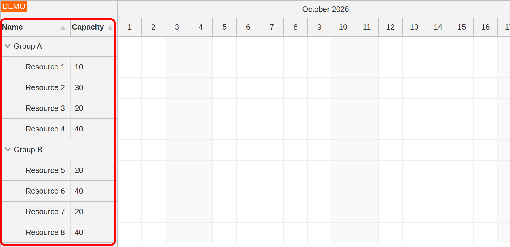 angular 14 scheduler quick start row header columns