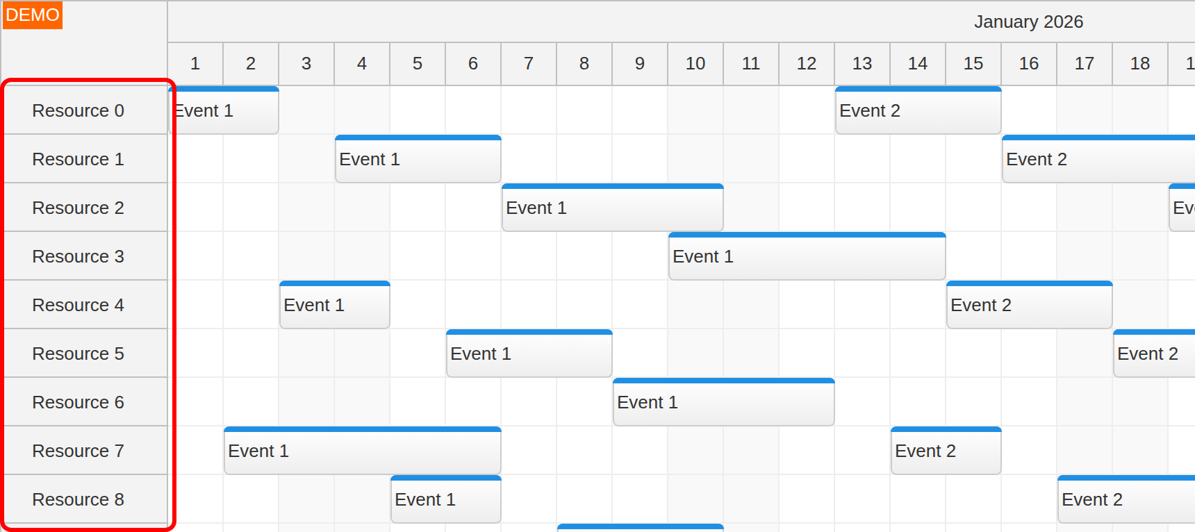 vue scheduler on demand event loading viewport rows
